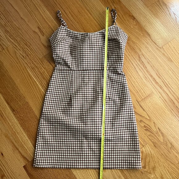 Urban Outfitters Southold Brown Gingham Mini Dress Size S - Picture 6 of 10